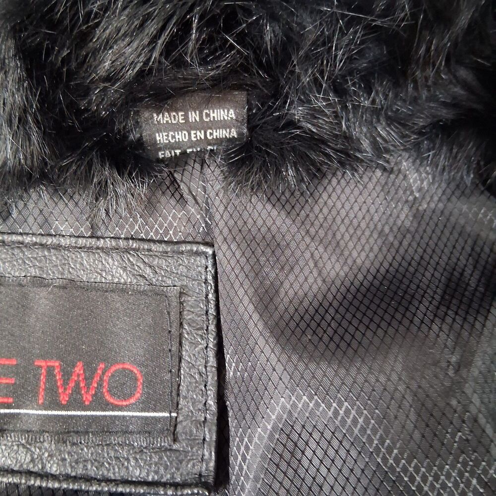 Vtg Phase Two Black Fur Jacket Leather Trim Sz M Mob Wife Coat 90s Goth Y2K Lux - Picture 8 of 12